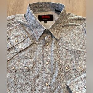 Rock & Roll Denim Pearl Snap Paisley Shirt Western Modern Fit Sz XL